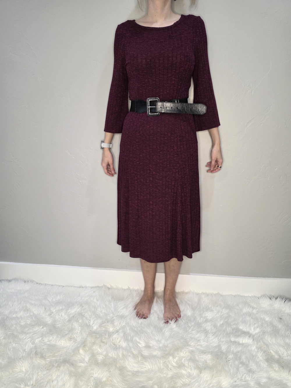 Burgundy Knit A-Line Dress